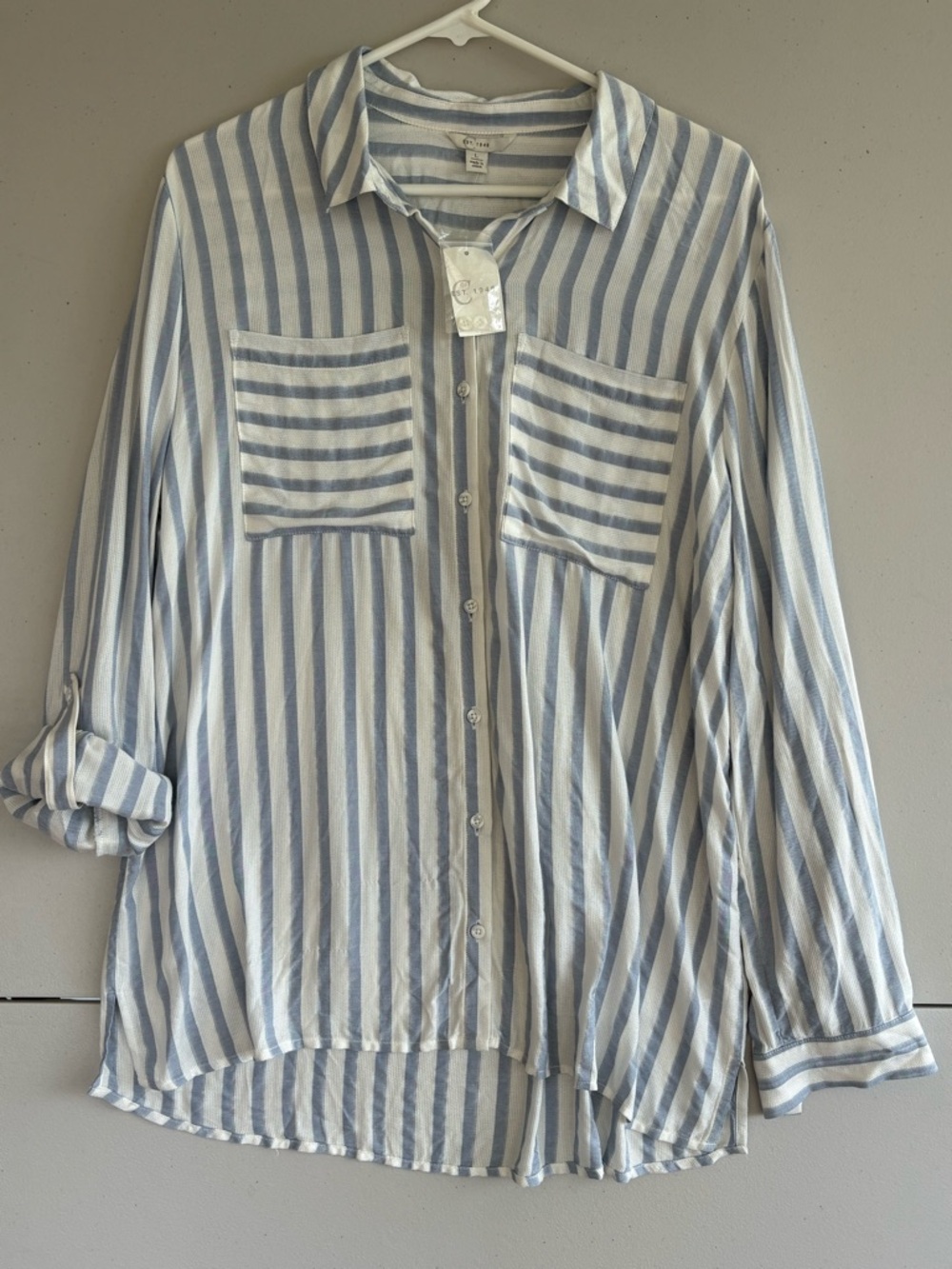 Cato Light Blue & White Striped Button-Up Shirt In size Large - Picture 4 of 10
